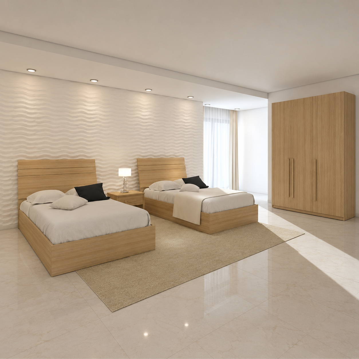 Wooden Bedroom with 2 Beds - szc20