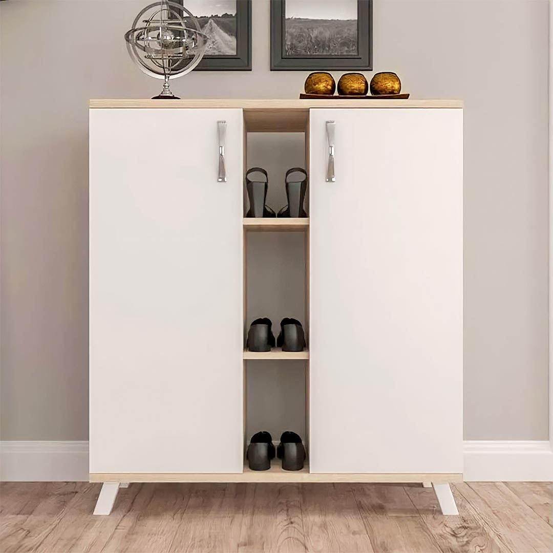 White Modern Wooden Shoe Cabinet with 2 Doors - SZG02