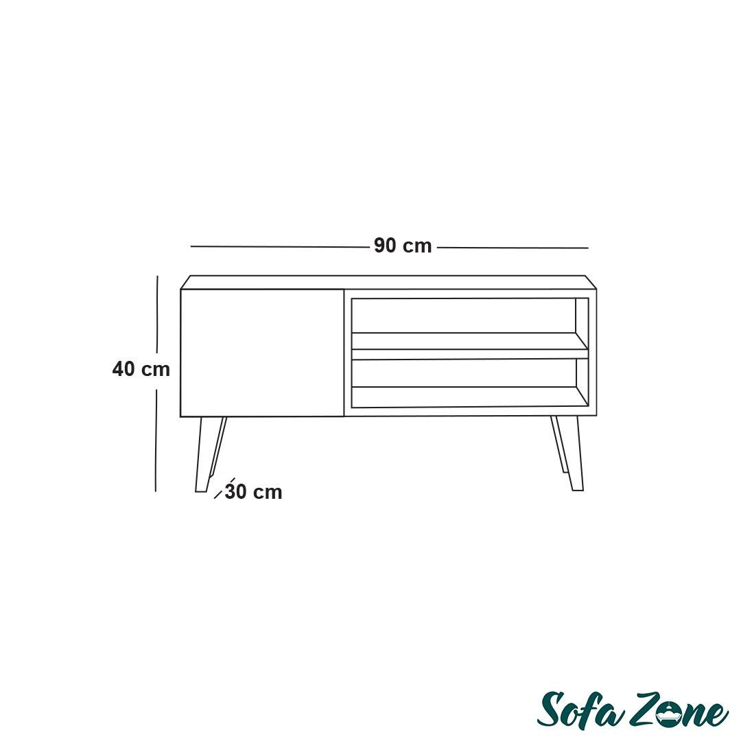 Modern Wooden TV Table with Door and Two Shelves