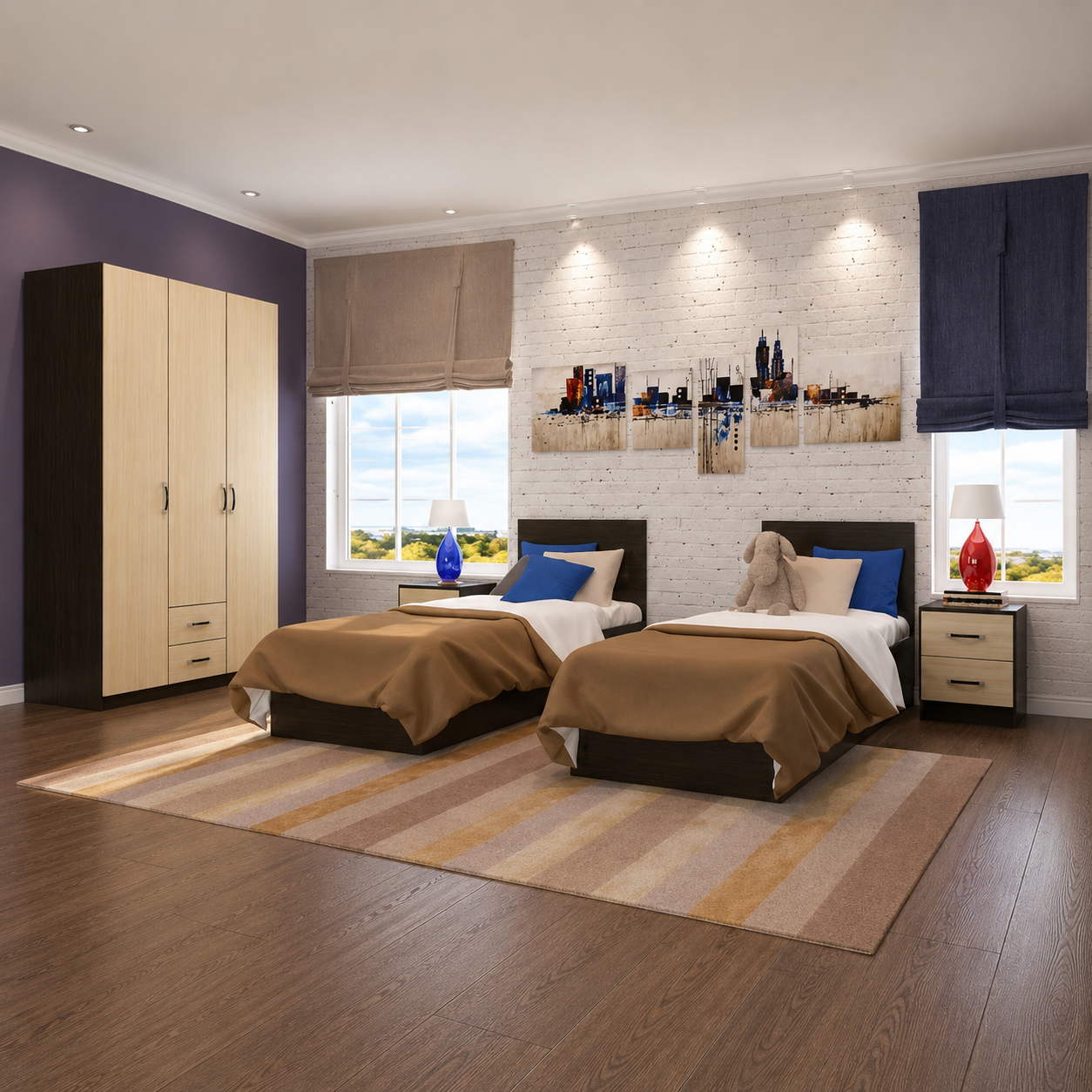 Children's Room with 2 Beds and Wardrobe - szc08