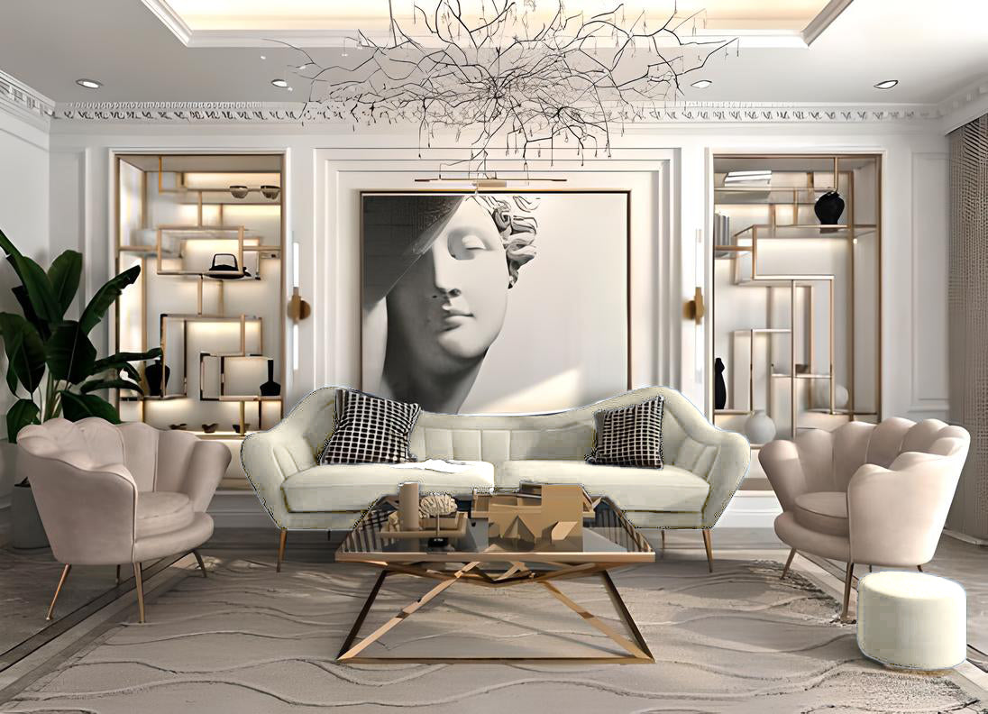 Modern Living Room Set 4 Pieces in Petrol and Beige – SZ214