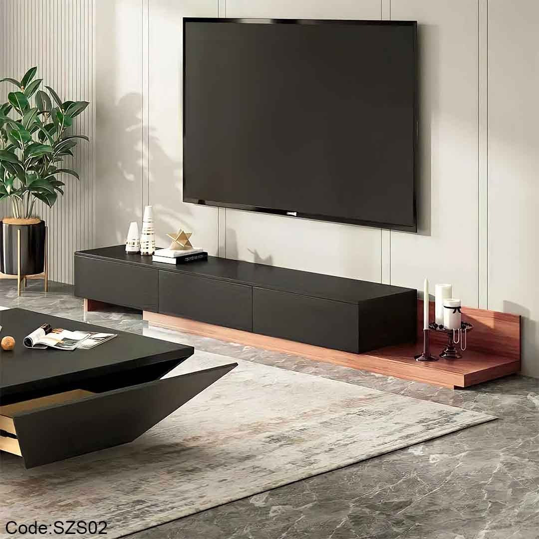 Modern Black TV Table with Beige