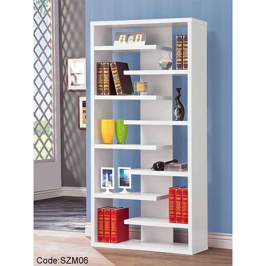 Modern Wooden Library with 8 Shelves