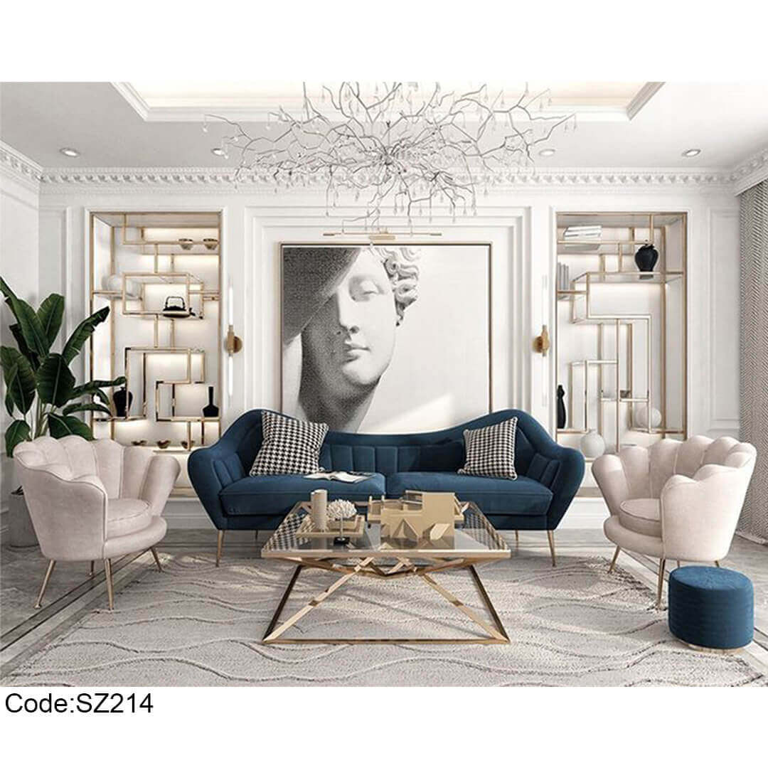 Modern Living Room Set 4 Pieces in Petrol and Beige – SZ214