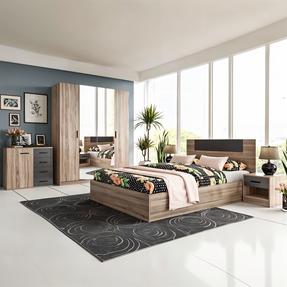غرفة نوم 5 قطع - بيج ورمادى - szr40