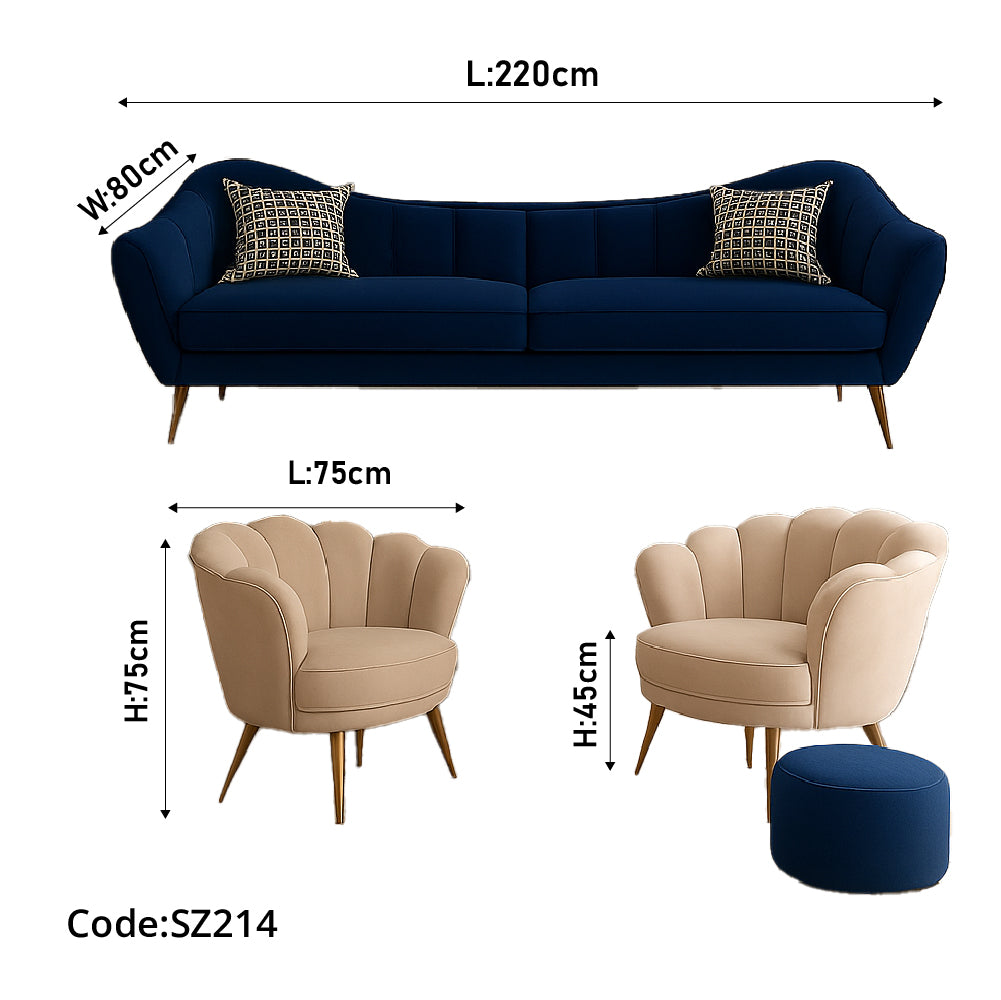 Modern Living Room Set 4 Pieces in Petrol and Beige – SZ214