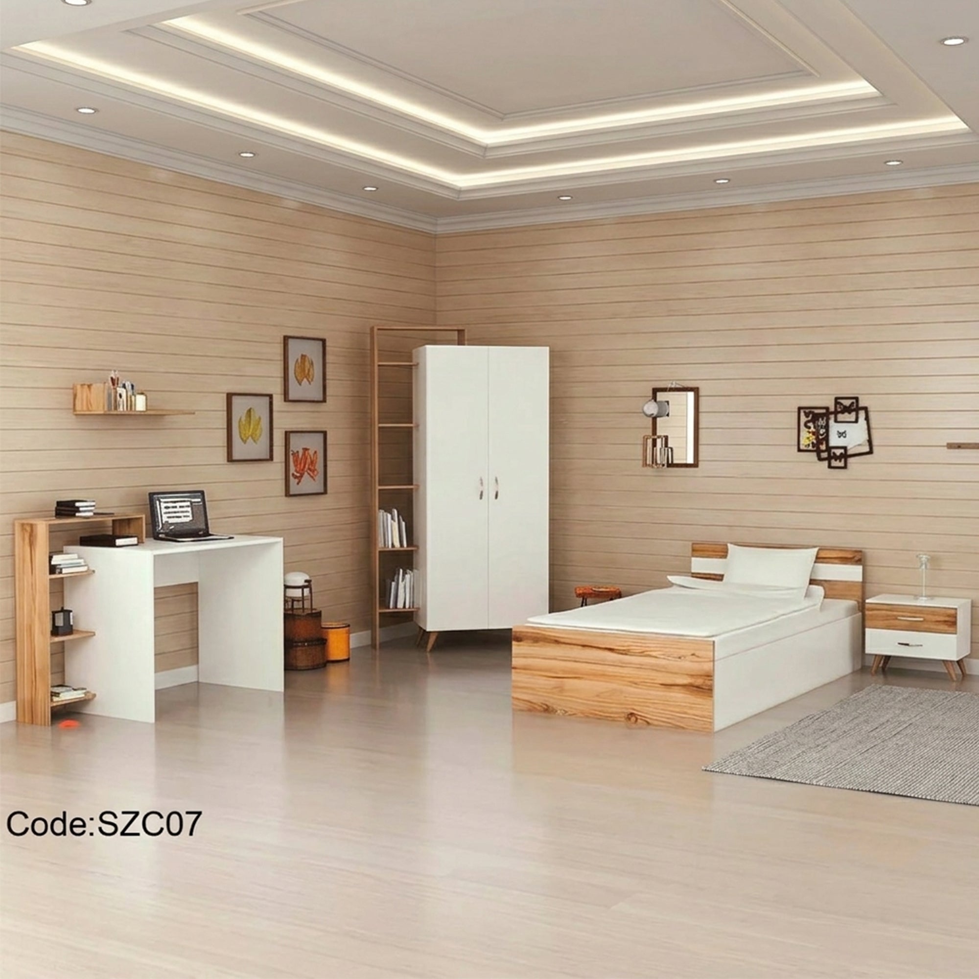 Complete White Children's Bedroom with Desk and Wardrobe - szc07