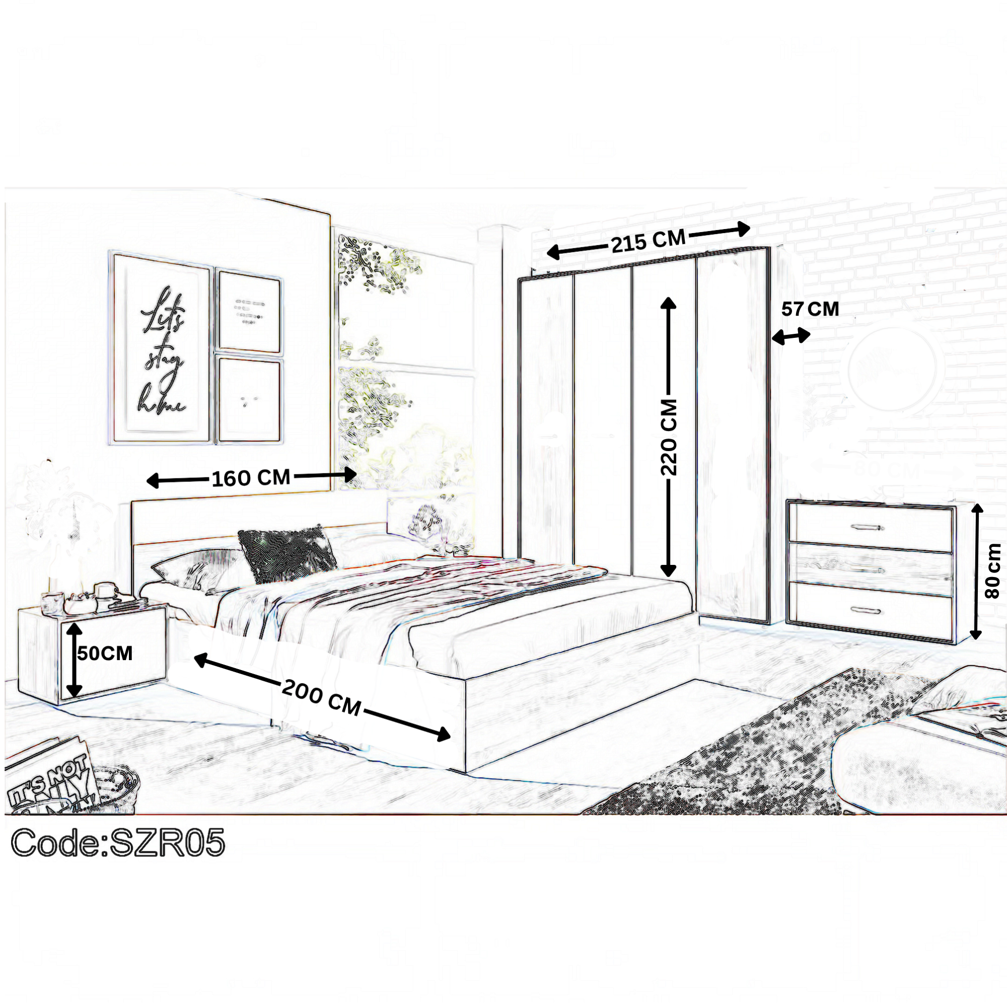 5-Piece Wooden Bedroom Set White in Beige - szr05