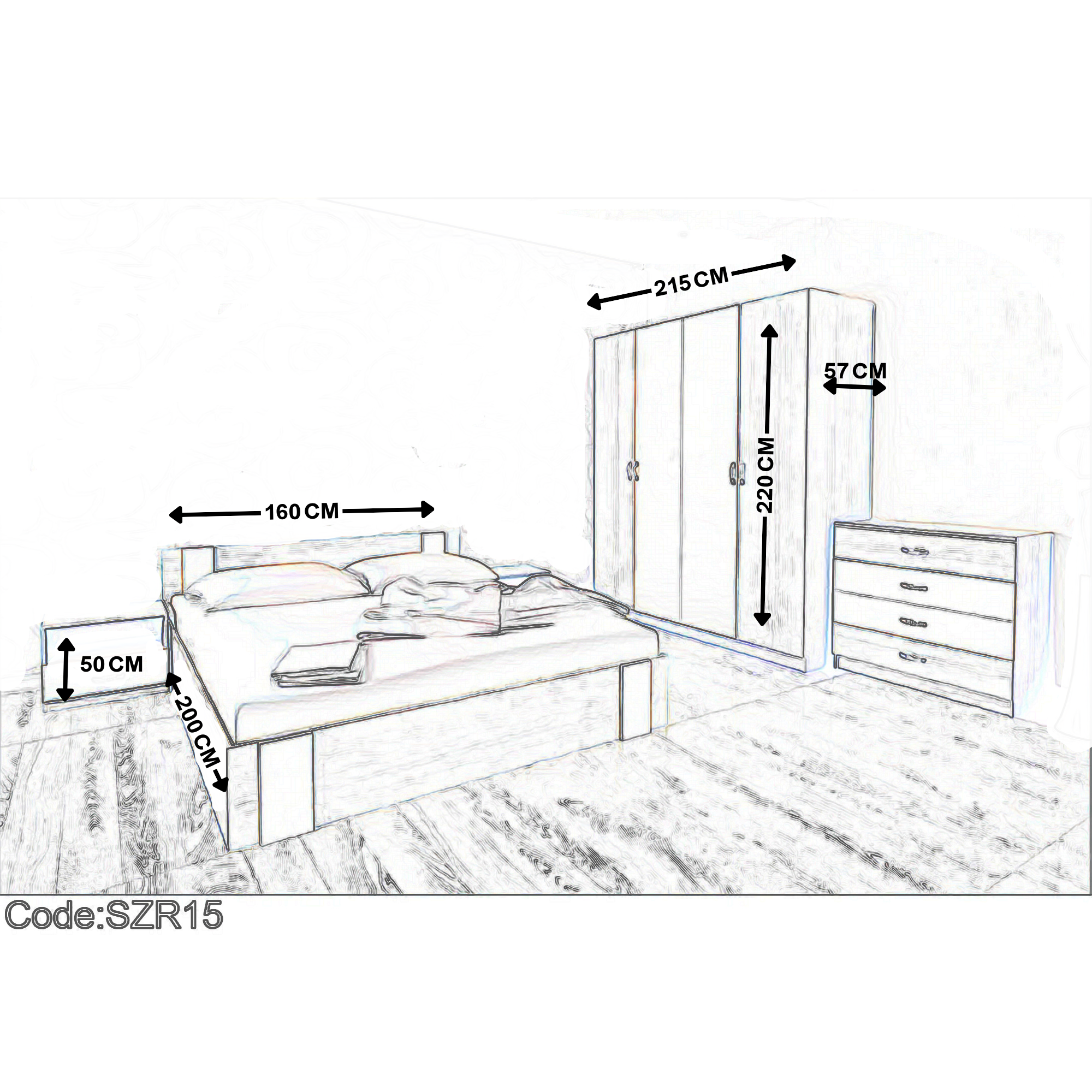 Modern 5-Piece Bedroom Set Beige*White - szr15