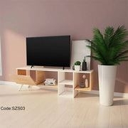 Modern Beige TV Table with White 4 Shelves